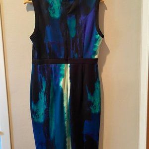 NWOT Calvin Klein Black/Aqua/Green/Blue Pencil Dress